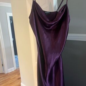 bebe Satin Cowl Slip Dress in Plum